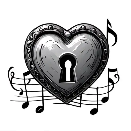 heart shaped lock with a music note keyhole design tattoo design idea