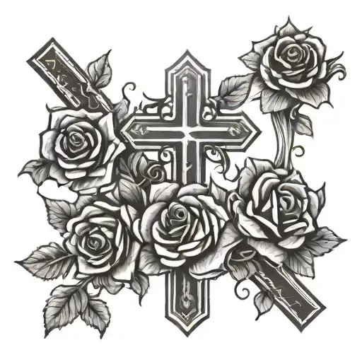 three crosses with roses tattoo design idea