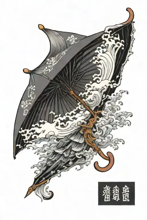 Paradoxical (reverse umbrella with eye, rain, and storm) tattoo design idea