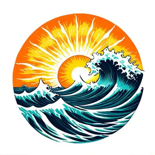 sun and ocean waves tattoo design idea