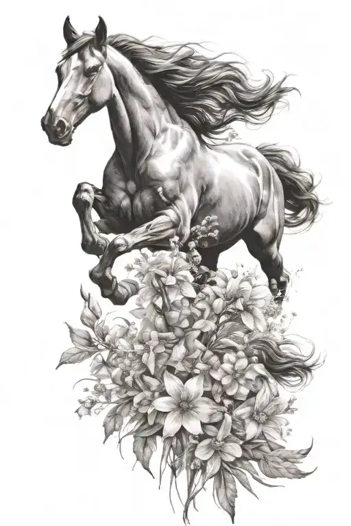 wildflowers and horses running tattoo design idea