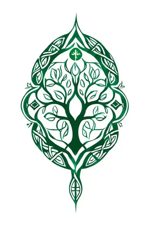 a Celtic tree of Life surrounded by the Celtics symbols meaning healing inner strength balance protection and freedom tattoo design idea