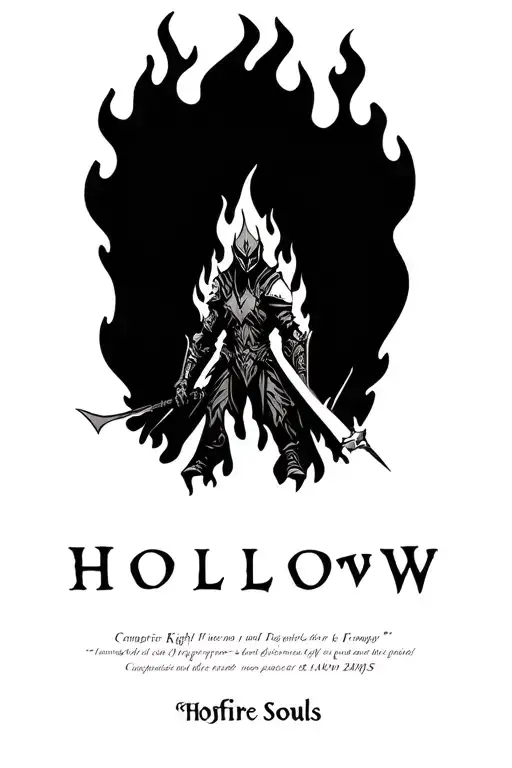 "Hollow" "Hollow" "Hollow" campfire knight rest fire flames, dark souls tattoo design idea