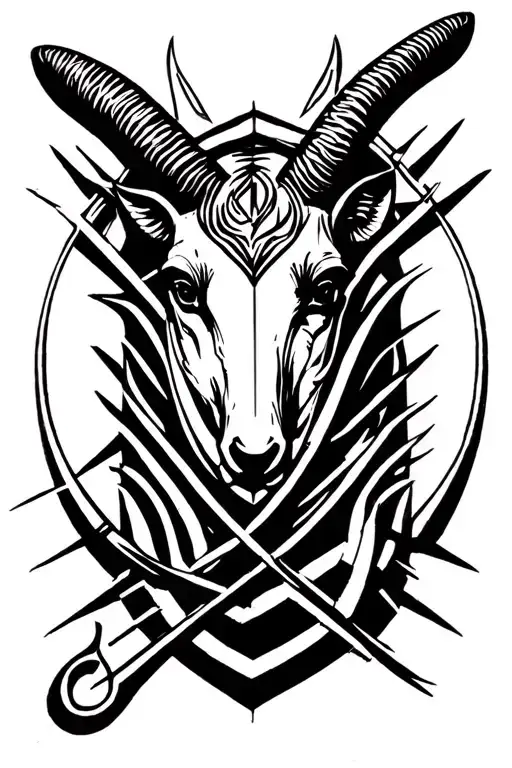 berzerk inspired, music symbol, capricorn symbol intertwined geometric tattoo design idea