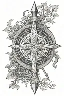 Viking, thors hammer, axe, world tree, Nordic compass rose surrounded tattoo design idea