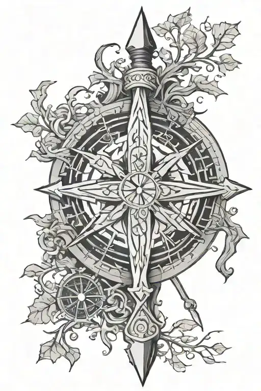 Viking, thors hammer, axe, world tree, Nordic compass rose surrounded tattoo design idea