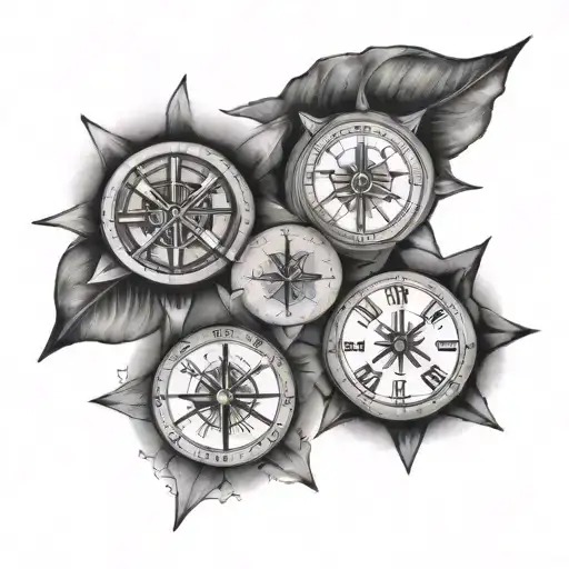 4 siblings tattoo with 4 elements, 4 roman numerals, 4 coordinates tattoo design idea