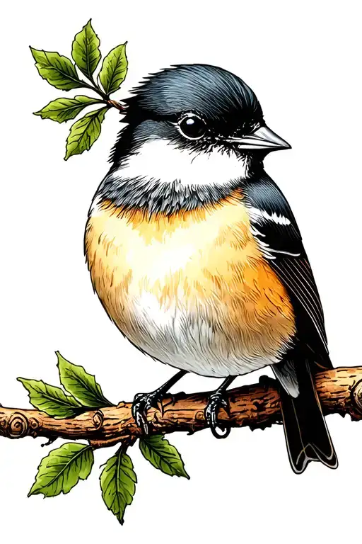 birds chickadee perched tattoo design idea