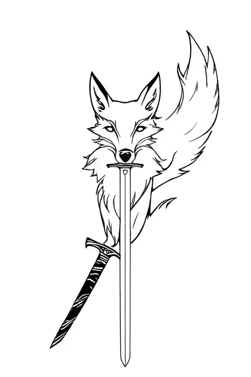 Fox going around a katana sword tattoo design idea