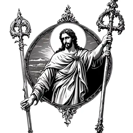 saint raphael with staff tattoo design idea