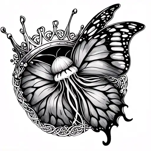 The wrist crown, filigree, butterfly, jellyfish, lindenon leaf, sun, Celtic parameters tattoo design idea