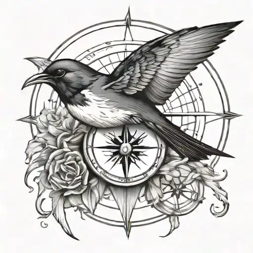 swallow and compass tattoo design idea