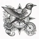 swallow and compass tattoo design idea