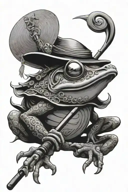 samurai frog fishing rod straw hat tattoo design idea