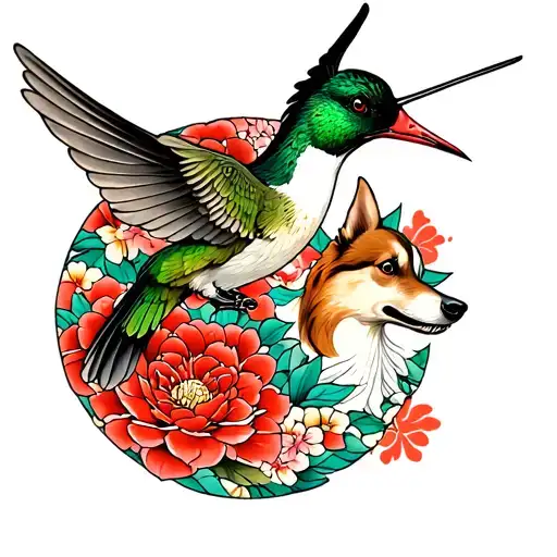humming bird, duck, dog, dog tattoo design idea