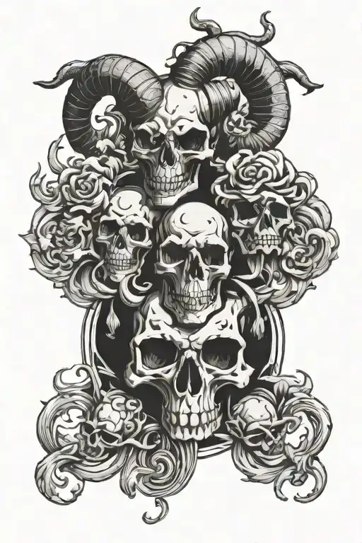 Coverup Clouds and Smoke skulls with Capricorn zodiac signs tattoo design idea