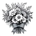 bouquet with only the birth flowers of the birth months may, december, november, october, and march with a bow around it tattoo design idea