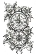 2 clock mixed with tattoo design idea