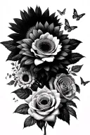 roses, Mandela, sunflowers, butterflies flying tattoo design idea