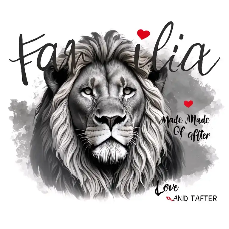 "Familia Made of Love and After" Lion tattoo design idea
