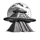 ufo and Mayan temple tattoo design idea
