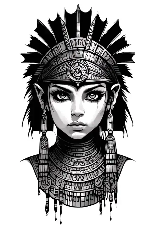 Aztec Warrior Girl With Technology With Egyptian God Anubis And Inka Symbolism, All Seing Eye Tattoo tattoo design idea