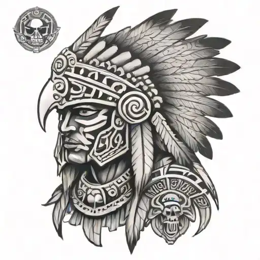 Aztec eagle warrior with skull headdress tattoo design idea