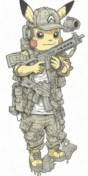 Pikachu with Ar 15 Rifle tattoo design idea