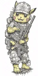 Pikachu with Ar 15 Rifle tattoo design idea