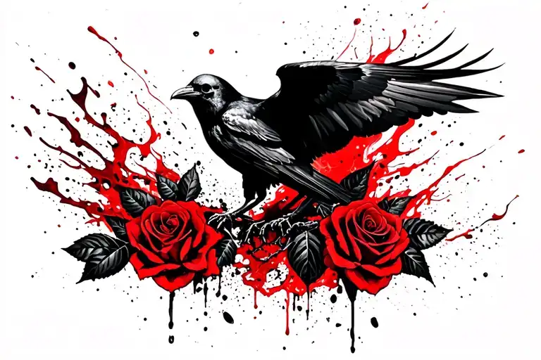 skull roses crow raven flying negative space soul on fire  tattoo design idea