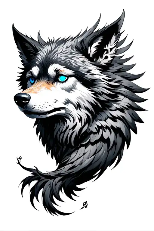 Phoenix And Wolf blue eyes tattoo design idea