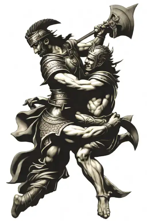 achilles and hector fight scene tattoo design idea