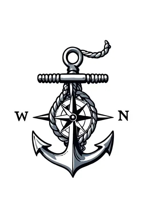 boat anchor compass rope shark  tattoo design idea