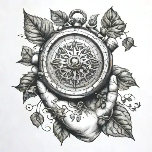 One Hand giving a compas with ivy  tattoo design idea