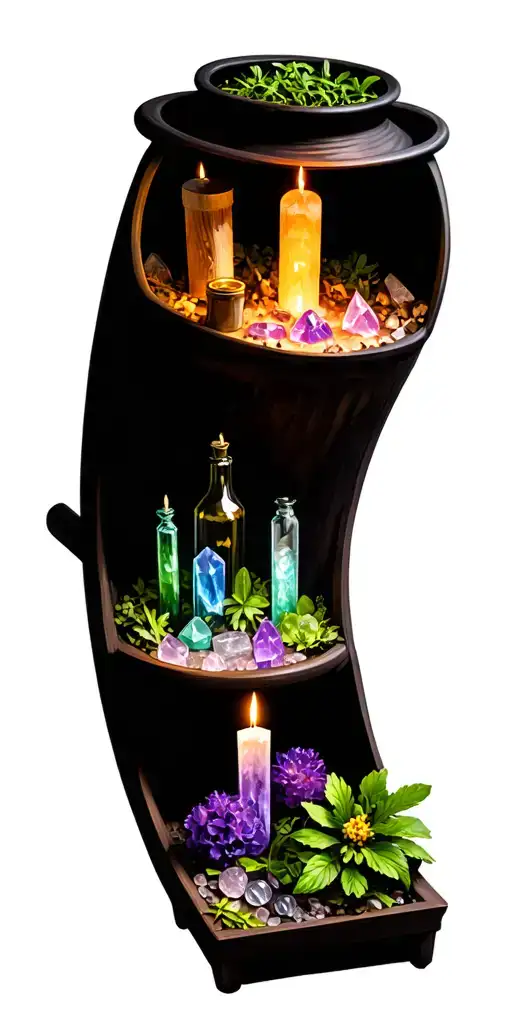 all the 90s and early 2000 witch movies and TV shows hidden in cauldrons, position bottles herbs crystals anything witch tattoo design idea