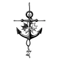 anchor with compass in the middle maple leaf ingrained on the anchor and rope dangling and the number 27 on the anchor tattoo design idea