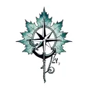 anchor with compass in the middle maple leaf ingrained on the anchor and rope dangling and the number 27 on the anchor tattoo design idea