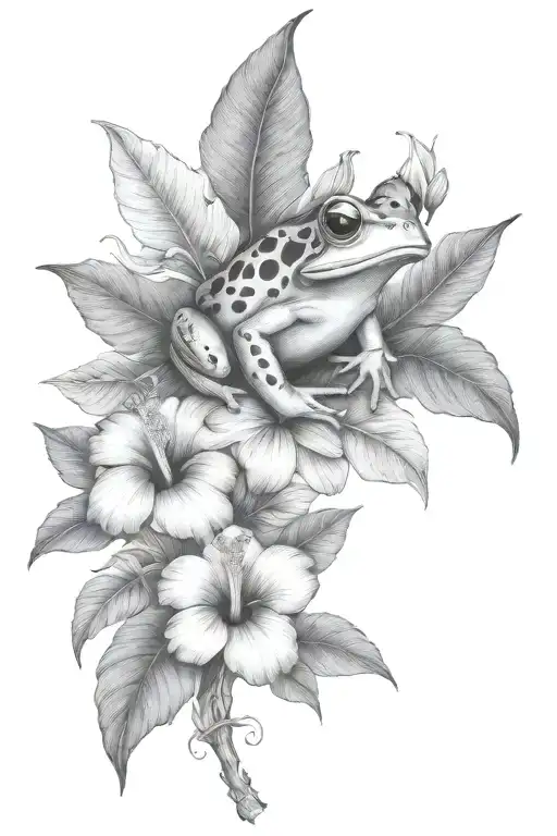 hibiscus frog leaves tropical tattoo design idea