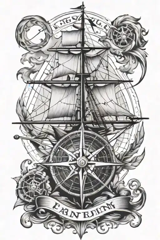create a tattoo to apply to the upper part of the arm that has a ship's rudder with a compass rose inside, and that has  tattoo design idea