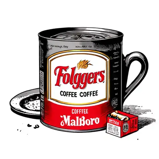 Folgers coffee can with a pack of malboro red cigarettes next to it tattoo design idea