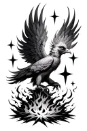 phoenix rising from ashes with stars tattoo design idea