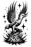 phoenix rising from ashes with stars tattoo design idea