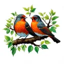 Robins in a tree growing tattoo design idea