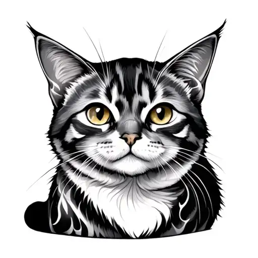 aesthetic fat tabby cat with flame tattoo design idea