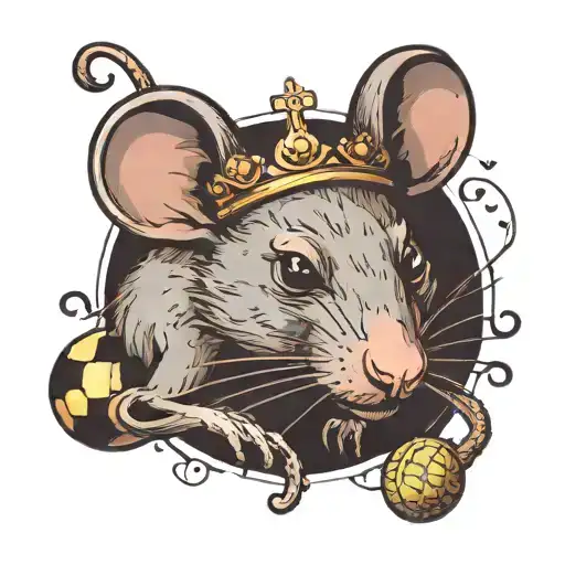 rat with a crown and tennis ball tattoo design idea