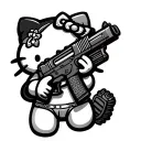 hello kitty holding machine gun with grills and bathing suit tattoo design idea