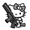 hello kitty holding machine gun with grills and bathing suit tattoo design idea