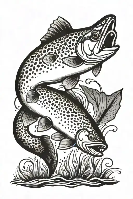 brown trout jumping tattoo design idea
