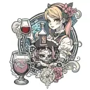 Maid Wine Anime Cyberpunk tattoo design idea