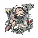Maid Wine Anime Cyberpunk tattoo design idea